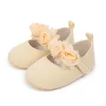 Beige infant princess shoes with delicate fabric flowers and soft soles for walking - 6-12 months / Beige