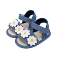 Sandali neonato in denim blu scuro con margherite bianche e cinturino in velcro regolabile - 11cm (0-6 Mesi) / Blu