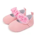 Pink soft sole baby walker shoes with decorative lace flowers and velcro strap - 6-12 months / Pink