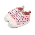 Pink strawberry print baby walking shoes with soft soles and white anti-collision toe caps - High Top Strawberry Pink