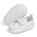 Detailed view of white baby walking shoes with anti-slip dotted soft fabric sole - 12-18M / White
