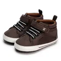 Brown high-top baby walking shoes with velcro strap and non-slip soft rubber sole - Size 13 (12-18 Months) / Brown