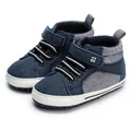 Navy blue high-top baby shoes with striped fabric detail and Velcro strap closure - Size 13 (12-18 Months) / Blue