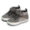 Grey high-top baby shoes with velcro straps and anti-slip soft soles for toddlers - Size 13 (12-18 Months) / Gray