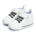 White high-top baby walking shoes with adjustable strap and soft non-slip sole - Size 13 (12-18 Months) / White