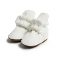 Infant walking shoes in white vertical ribbed knit fabric with brown soft anti-slip soles - 11cm (0-6 Months) / White