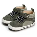 Olive green high-top baby walking shoes with durable non-slip soft soles and number 91 - Green