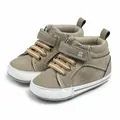 Khaki high-top baby shoes with hook-and-loop straps and non-slip soft soles - Apricot