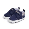 Dark blue canvas baby walking shoes with white rubber sole and velcro straps - 12cm (6-12 Months) / Blue