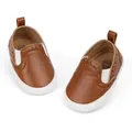 Brown leather slip-on baby shoes for 0-6 months with soft white rubber soles - 0-6 Months / Brown