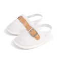 White plush baby walker shoes with decorative brown strap and silver metal buckle detail - 12cm (6-12 Months) / White