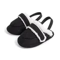 Infant winter shoes in black suede style with white faux fur trim and elastic heel strap - 12cm (6-12 Months) / Black