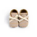 Brown and white striped baby loafers with a cream bow detail and soft knit fabric - 11cm / Striped Brown