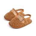 Plush brown baby walker shoes with lamb wool texture and elastic heel strap - 12cm (6-12 Months) / Brown