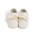 Infant striped corduroy loafers in cream white with a decorative ribbon bow - Beige