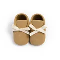 Infant mustard yellow corduroy shoes with cream ribbon bow and soft non-slip sole - Brown