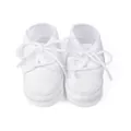 Chaussures bébé en toile blanche avec dentelle et semelle souple à lacets - 9cm (0-6 mois) / Style Nœud à Lacets (2519)