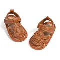 Sandali neonato in pelle marrone intrecciata con cuciture a contrasto e velcro - 12cm (6-12 Mesi) / Marrone