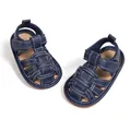 Sandali per neonati in pelle blu scuro con cinturini intrecciati e velcro - 12cm (6-12 Mesi) / Blu