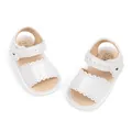 White baby sandals with floral velcro strap and scalloped edges for 6-9 months old - 11cm (0-6 Months) / White