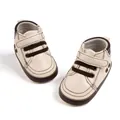 Retro cream PU baby sneakers with brown trim and hook-and-loop closure for soft walking - 13cm (12-18 Months) / Off White