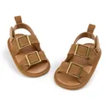 Toddler summer sandals in brown suede with adjustable gold buckles and non-slip soft rubber soles - 11cm / Brown / 0-6 Months
