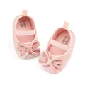Scarpe neonata in velluto rosa con fiocco e cinturino elastico per battesimo - Piccolo / Rosa