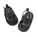 Classic black baby sandals for 0-6 months with dual straps and non-slip rubber soles - 11cm / Black / 0-6 Months