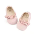 Pink velvet baby Mary Jane shoes with bow for girls aged 0-6 months in size EUR 18 - 11cm (0-6 Months) / CG5358 Series / Pink