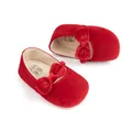 Red velvet baby princess shoes with a bow for infants 0-6 months old in size 18 - 0-6 Months / Red