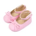 Pink bow baby shoes with textured faux leather and scallop trim for girls 6-18 months - Age 12-18 Months / Pink