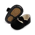 Soft black velvet baby Mary Janes with bow detail and non-slip rubber sole - 0-6 Months / Black