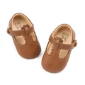 Infant brown T-strap Mary Jane shoes with wavy edges for baby girls aged 0-6 months - 11cm (0-6 Months) / Brown