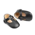 Classic black baby Mary Janes with petal trim and adjustable strap for infant girls - 11cm (0-6 Months) / Black
