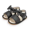 Black PU leather baby sandals with bow decoration and lychee texture finish - 11cm (0-6 Months) / Black