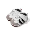 Detail view of baby walker shoes with Velcro strap and suede toe cap for casual comfort - 12cm / Black