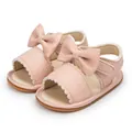 Pink PU leather baby sandals with bow decoration and nonslip soles for toddler girls - 11cm (0-6 Months) / Pink