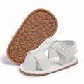 White leather baby boy sandals with non-slip soft rubber soles and velcro closure - 11cm / White