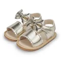 Shiny gold baby girl sandals with large bow and scalloped edges for infant toddlers - 11cm (0-6 Months) / Gold