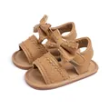 Classic brown baby sandals with bow decoration and scalloped edges for toddlers - Brown (CG5257)