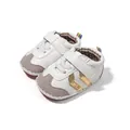 Infant soft sole walking shoes in white and grey with gold metallic stripe detail - 12cm / Gold