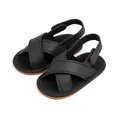 Sandali neri per neonati con cinturino a strappo e suola marrone per i primi passi - 13cm (12-18 Mesi) / Nero (DZ5242)