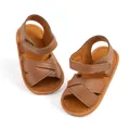 Dark brown leather baby sandals with cross straps and adjustable hook-and-loop closure - 13cm (12-18 Months) / Brown (DZ5241)
