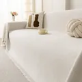 Funda de sofá de chenilla premium con diseño de rombos y flecos en color blanco crema - 180*130CM / Blanco Roto