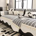 Funda de sofá de chenilla con rejilla en blanco y negro y cojines con diseño de libélula - 70*70cm / Negro