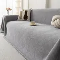 Funda de sofá gris en chenilla con patrón de diamantes y flecos decorativos - 180*130CM / Gris claro
