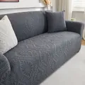 Copridivano elastico grigio con motivo a foglie in rilievo e set di federe - Fodera per cuscino decorativo / grigio scuro