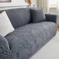 Deep grey sofa cover with embossed leaf pattern and matching pillowcase set - Decorative Pillow Cover / Dark Gray