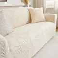 Elastic cream sofa cover with embossed leaf texture and matching pillow case - Decorative Pillow Cover / Off White
