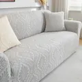 Copridivano elastico grigio chiaro damascato in tessuto jacquard per tre posti - Fodera per cuscino decorativo / Grigio chiaro